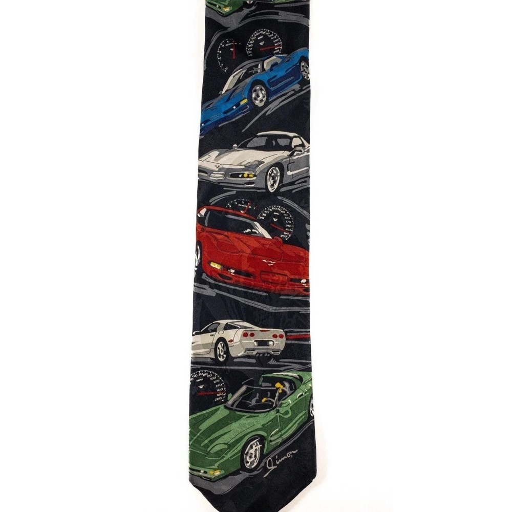 Vtg 1994 Ralph Marlin Corvette II Silk Tie Dennis Simon Automotive Chevy C5 C4